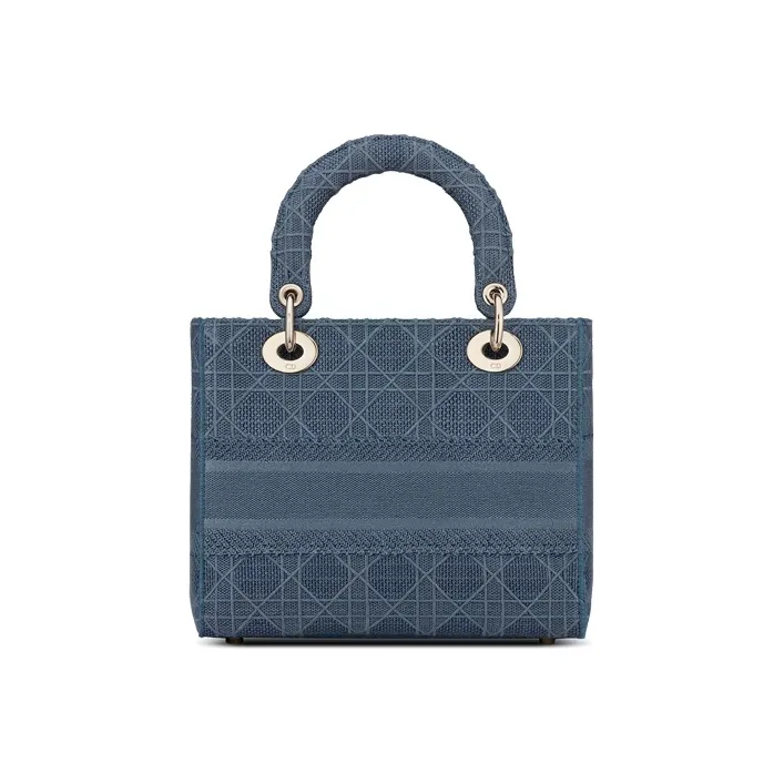 DIOR Lady DiorLady D-Lite Embroidery DaiFeng Handbags Medium Size Women's Dark Denim Blue-2