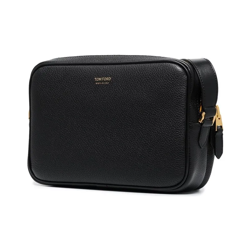TOM FORD Pebbled Textured Leather Messenger Bag Shoulder Bag Crossbody Bag Men's Black-3