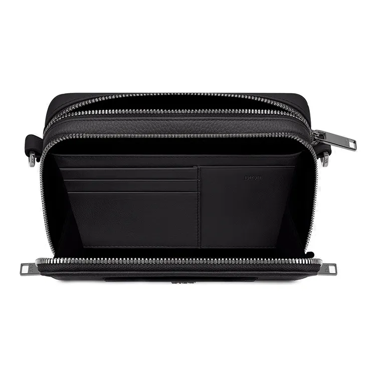 DIOR Grained Calfskin Clutches Crossbody Bag Shoulder Bag Men's Black-3