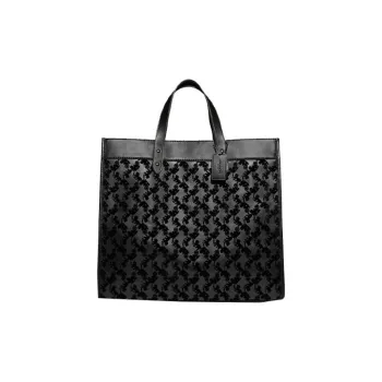 COACH Canvas With Leather Suede Tote Bag Shopping Bag Handbag Large Size Men's Black & Yellow