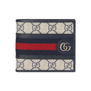 GUCCI Ophidia Canvas With Leather Wallet Men's Blue & Beige