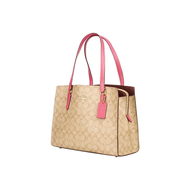 COACH Tatum PVC Crossbody One Shoulder Handbag Large Size Women's Light Khaki Monogram & Cherry Blossom Pink-1