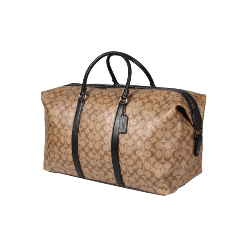 COACH Trekker Canvas With Leather Crossbody Bag Travel Bag Handbag Large Size Men's Khaki Monogram Color-1