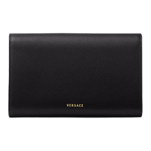 VERSACE La Medusa Leather Clutches Wallets Shoulder Bag Crossbody Bag Women's Black