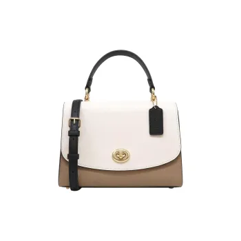 COACH Tilly Twill Leather Handbag Shoulder Bag Crossbody Bag Medium Size Women's Khaki & White