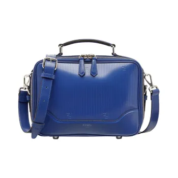 FENDI Embossed Calfskin Messenger Bag Handbag Shoulder Bag Crossbody Bag Men's Blue