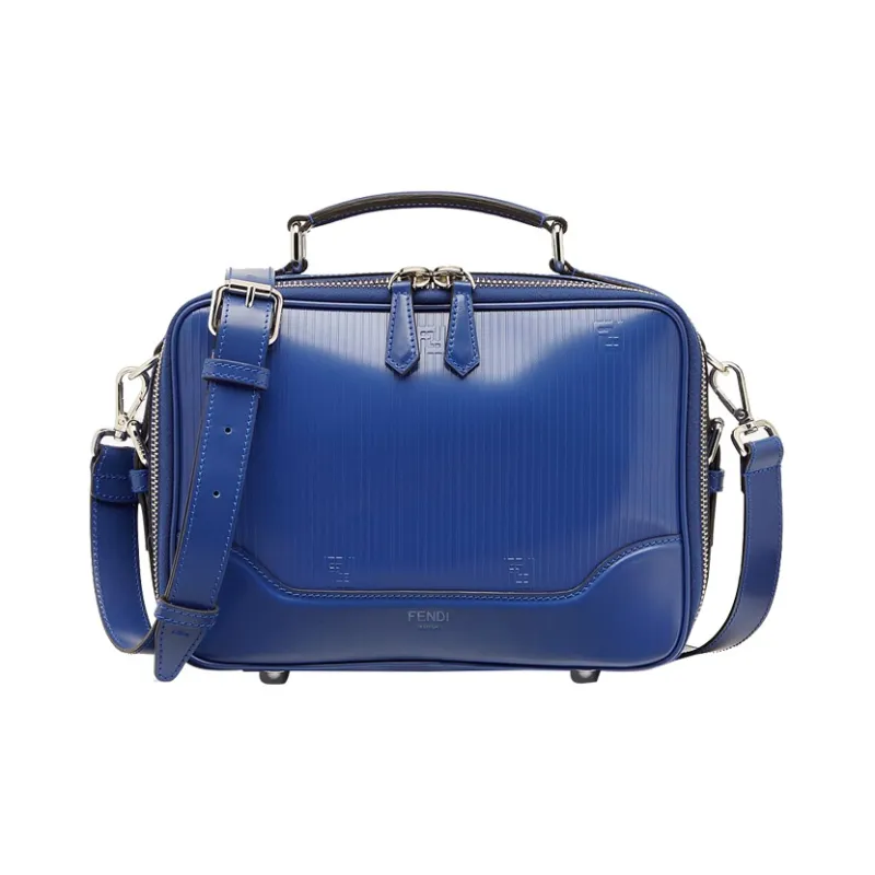 FENDI Embossed Calfskin Messenger Bag Handbag Shoulder Bag Crossbody Bag Men's Blue-0