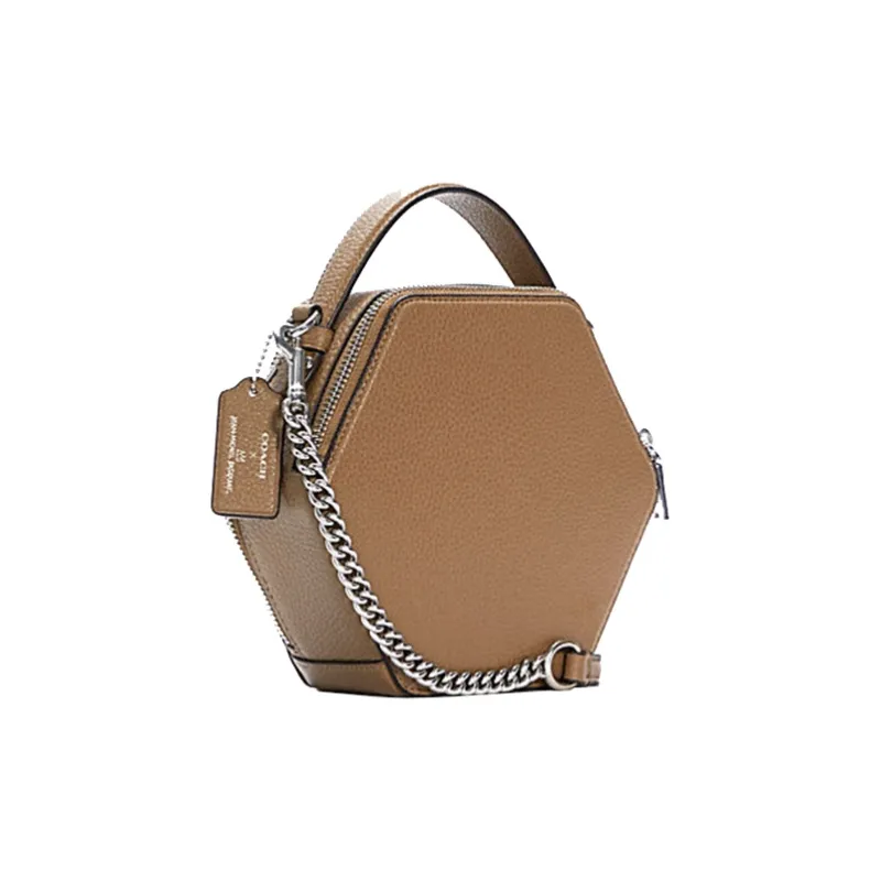 COACH Basquiat Collaboration Hexagonal PVC One Shoulder Handbags Women's Khaki-1