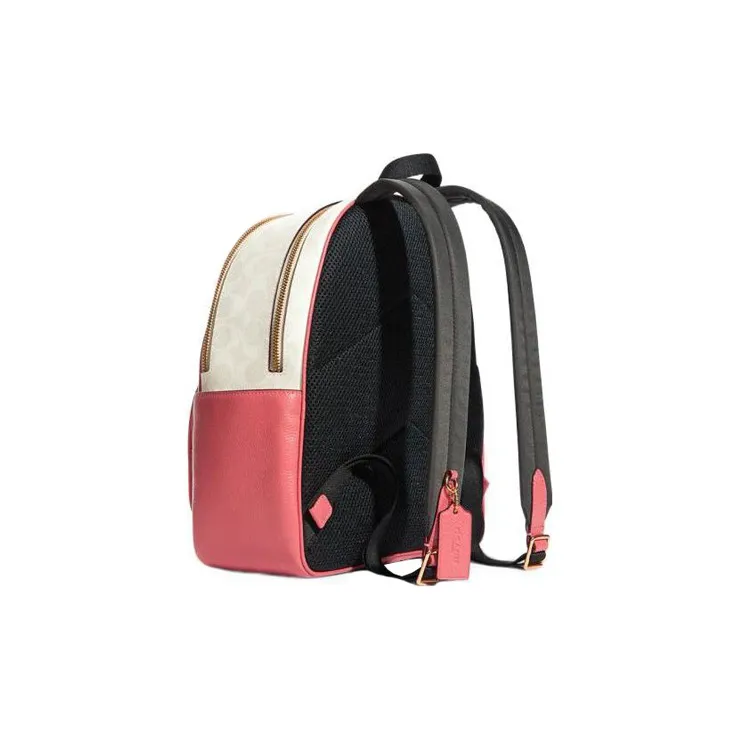 COACH Court Leather Backpack Medium Size Women's Cherry Blossom Pink & White-1