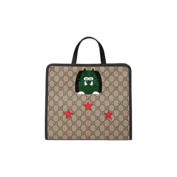 GUCCI Canvas With Leather Tote Bag, Shopping Bag, Handbag, Kids' Bag Kids' Ebony & Black