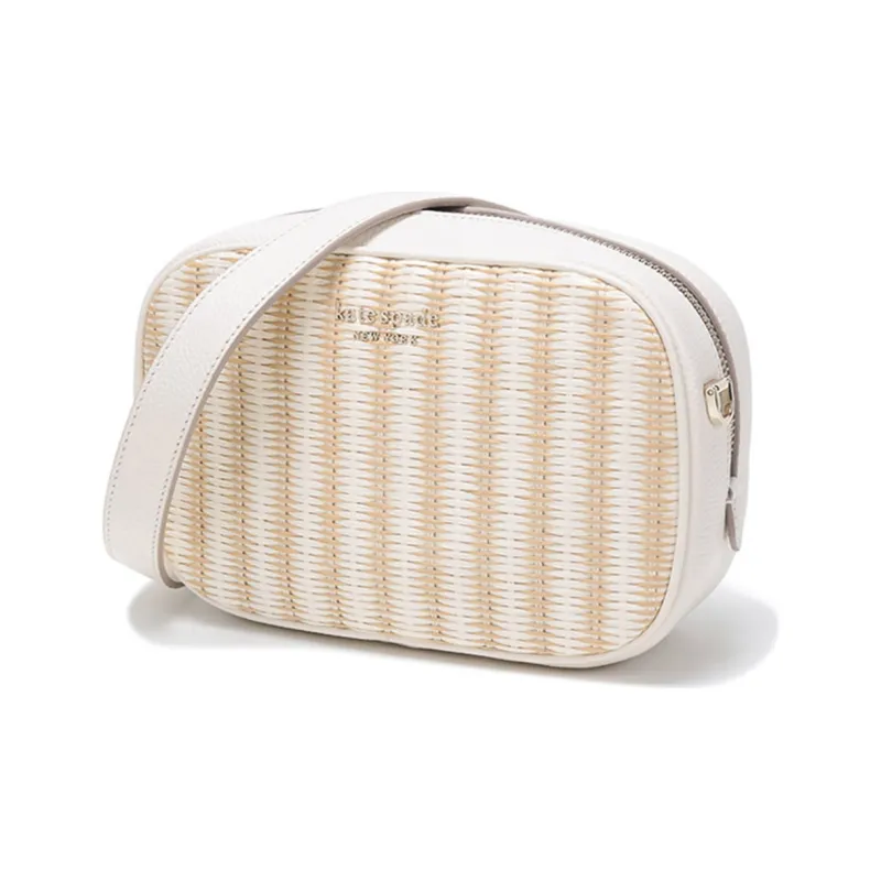 Kate Spade Straw Woven Camera Bag, Shoulder Bag, Crossbody Bag Women's White Beige Yellow-1