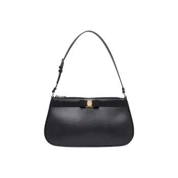 FERRAGAMO Vara Calfskin Shoulder Bag Handbag Women's Black