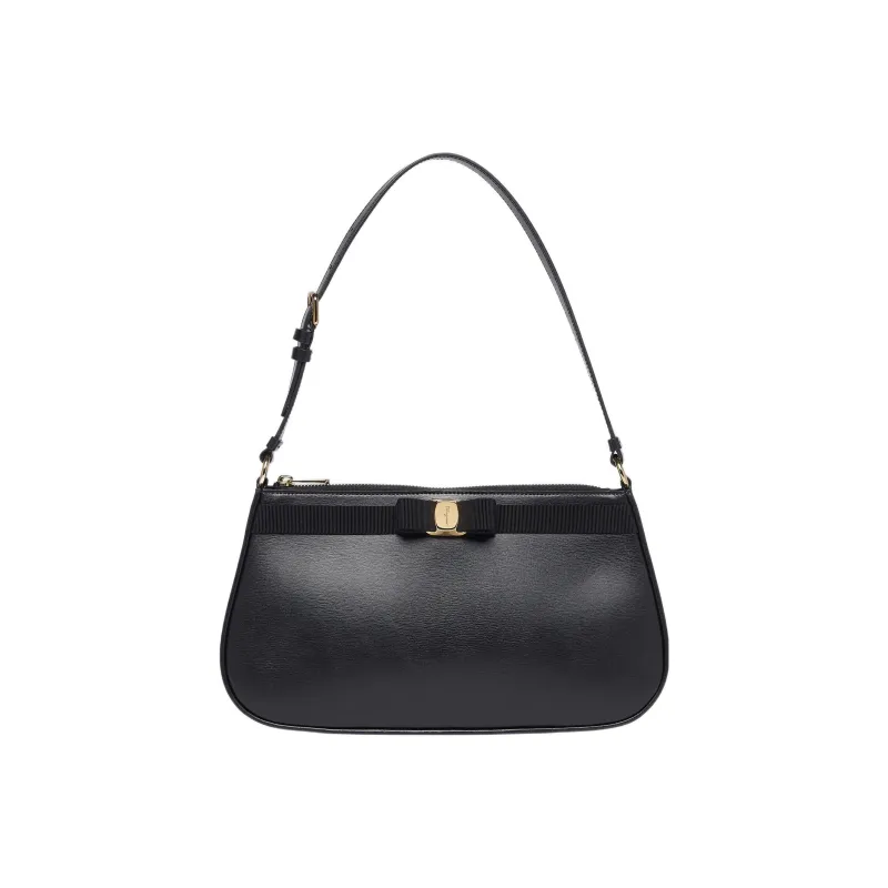 FERRAGAMO Vara Calfskin Shoulder Bag Handbag Women's Black-0