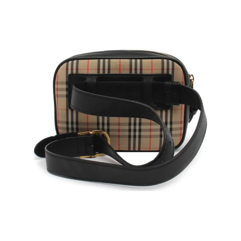 Burberry Bum Bag 1983 Check Link With Leather Trim Black-2