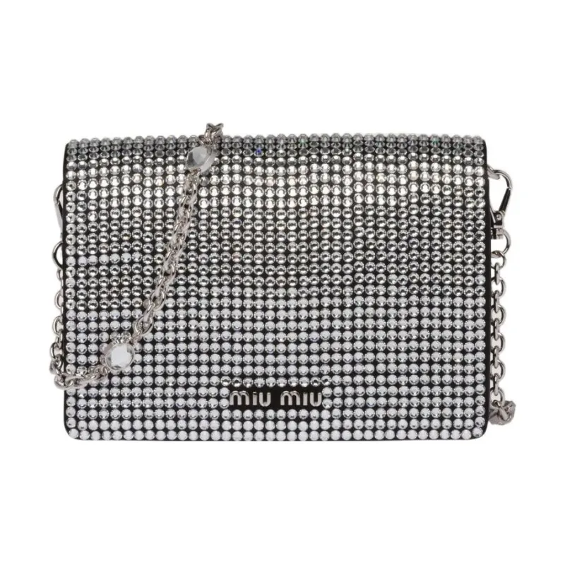 MIU MIU Crystal Patchwork Leather Crossbody Bag Shoulder Bag Women's Silver-2