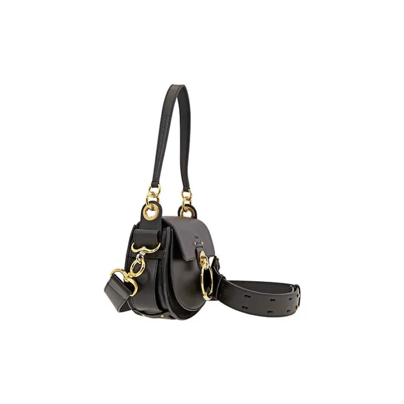 Chloe Tess Smooth Finish Calfskin Patchwork Suede Handbag Shoulder Bags Women's Black-1