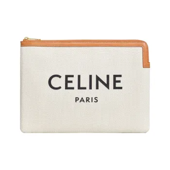 CELINE Calfskin With Cotton Clutch Small Size Women's White