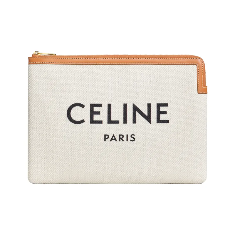 CELINE Calfskin With Cotton Clutch Small Size Women's White-0