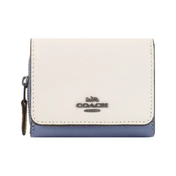 COACH Trifold Wallet Leather Card Holder Wallet Women's White With Blue And Purple