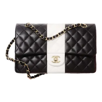 CHANEL Classic Flap CF Twill Soft Woolen Flap Bag Crossbody Bag Women's Black White