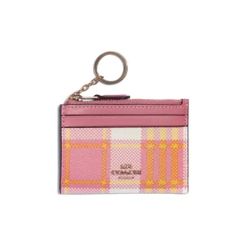 COACH Skinny Id Case Leather Card Holder Mini Women's Rose Petal Pink With Gold Zip Closure