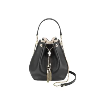 BVLGARI Calfskin Bucket Bag Handbag Women's Black