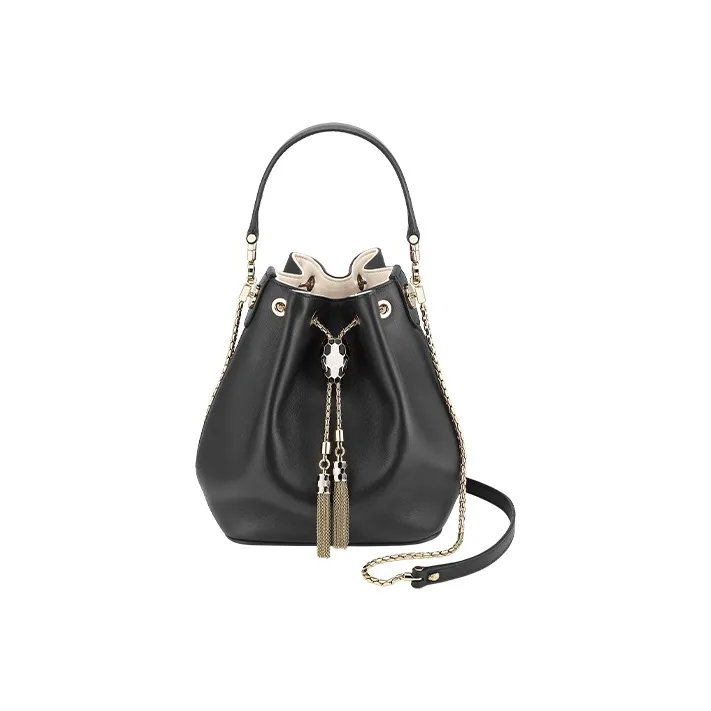 BVLGARI Calfskin Bucket Bag Handbag Women's Black-0