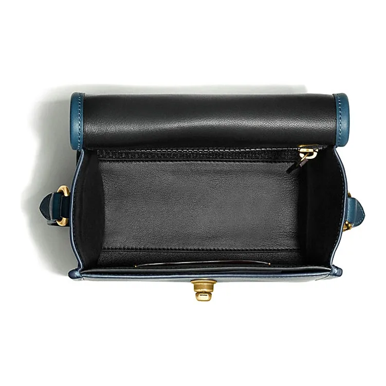 COACH Turnlock Leather Lunch Box Bag Shoulder Bag Crossbody Bag Women's Turquoise-2