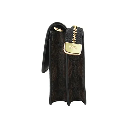 COACH Foldover PVC Canvas With Leather Wrist Bag Mahjong Bag Clutch Women's Black & Dark Brown Monogram-3