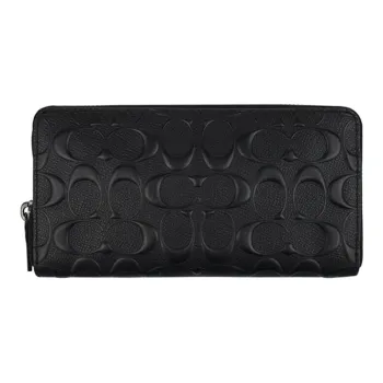 COACH Accordion Wallet Cross Stitch Leather Wallet Men's Black