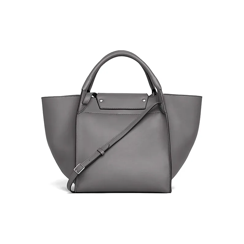 CELINE Smooth Calf Leather Tote Bag Shopping Bag Handbag Shoulder Bag Crossbody Bag Medium Size Women's Gray-0