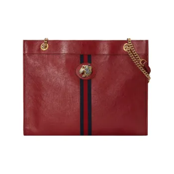 GUCCI Leather Portable Crossbody Bag Shoulder Bag Large Size Women's Red