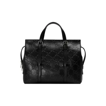 GUCCI Leather Tote Bag Shopping Bag Shoulder Bag Crossbody Bag Handbag Men's Black