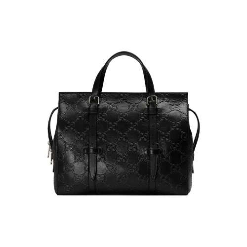 GUCCI Leather Tote Bag Shopping Bag Shoulder Bag Crossbody Bag Handbag Men's Black