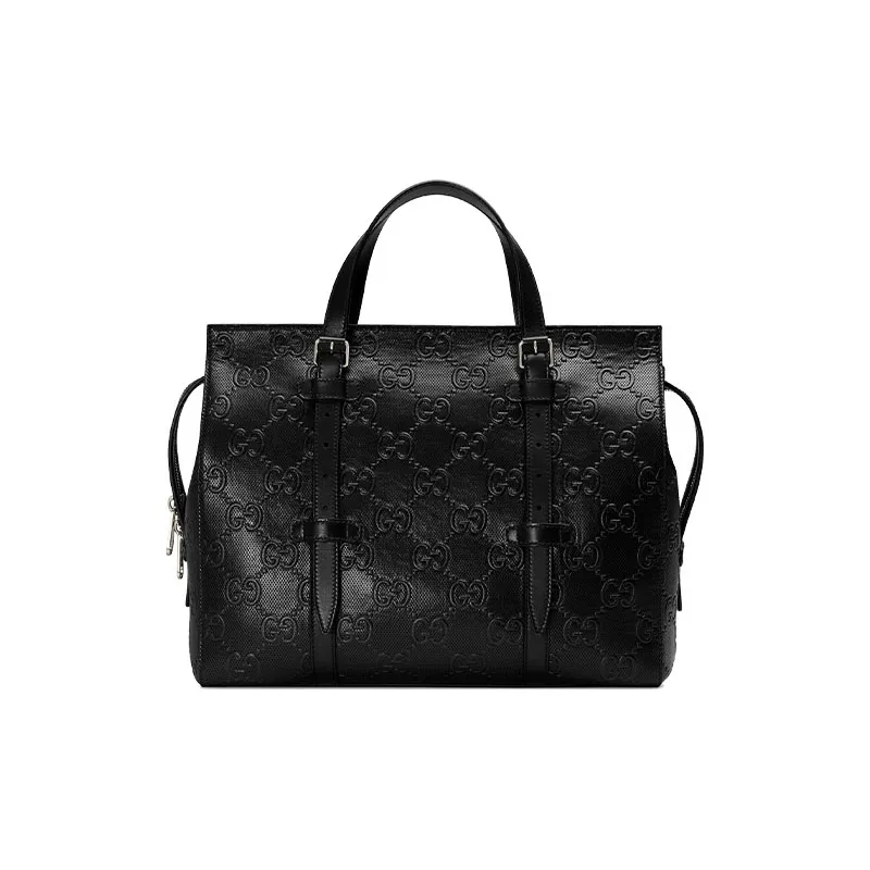 GUCCI Leather Tote Bag Shopping Bag Shoulder Bag Crossbody Bag Handbag Men's Black-0