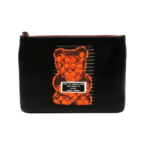 COACH X Vandal Gummy jackets Leather Clutch Large Size Unisex Black Orange
