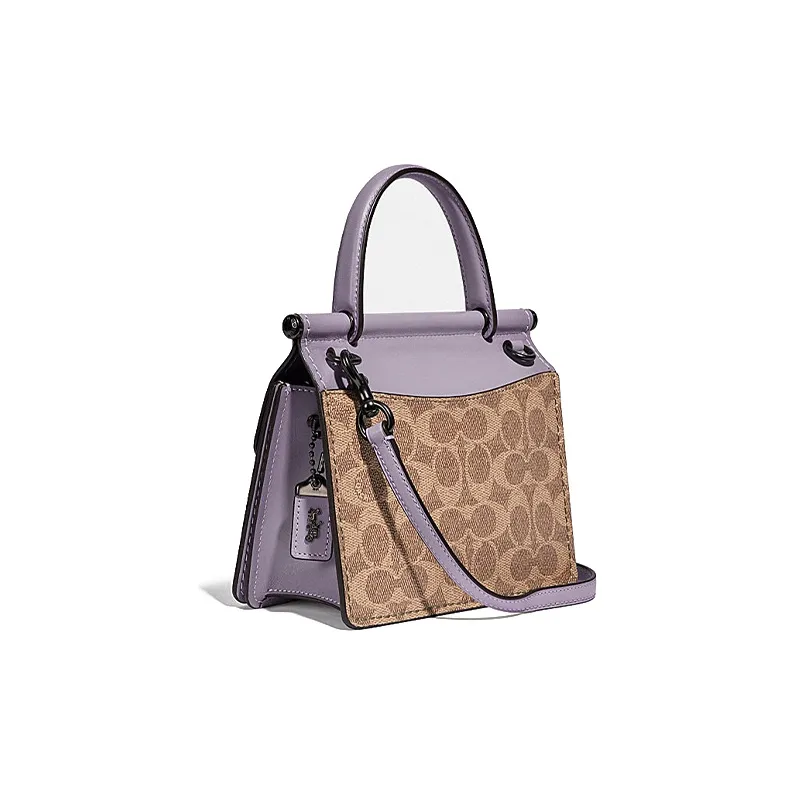 COACH Willis Canvas With Cow Leather Shoulder Bag Crossbody Bag Handbags Small Size Women's Purple & Khaki Monogram-1