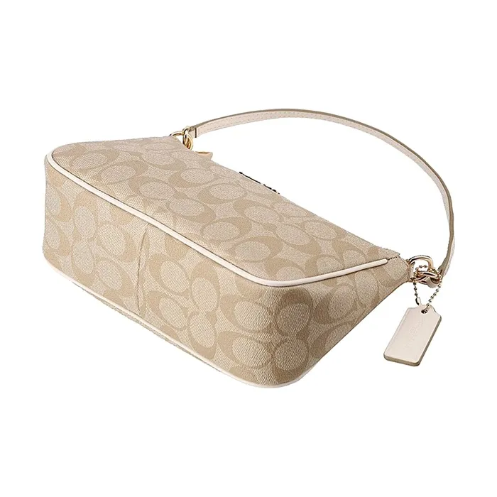 COACH Coated Canvas Pochette, Shoulder Bag, Crossbody Bag, Handbag Trumpets Women's Light Khaki White-2