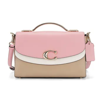COACH Celia Cow Leather Small Square Bag, Handbag, Shoulder Bag, Crossbody Bag Medium Size Women's Pink White/Nude