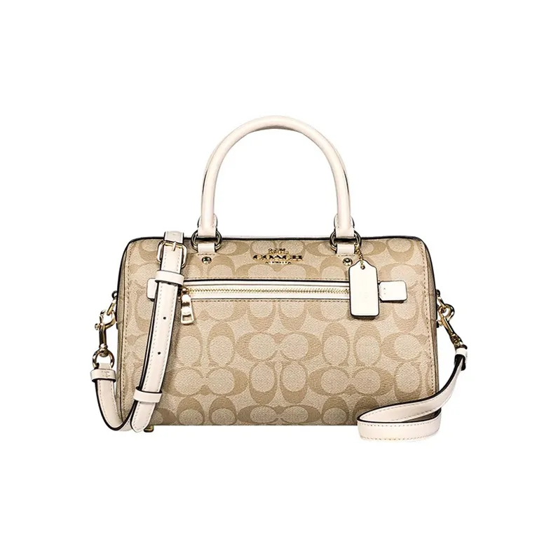 COACH Rowan PVC Boston Bag, Handbag, Shoulder Bag, Crossbody Bag Tubas Women's Light Khaki-0