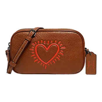 COACH Keith Haring Collaboration Jes Pebbled Leather Shoulder Bag Crossbody Bag Small Size Men's Brown