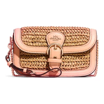 COACH Kleo Straw Rattan Shoulder Bag Crossbody Bag Small Size Women's Pink