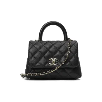 CHANEL COCO Handle Grained Embossed Cow Leather Handbags Shoulder Bags Mini Women's Black