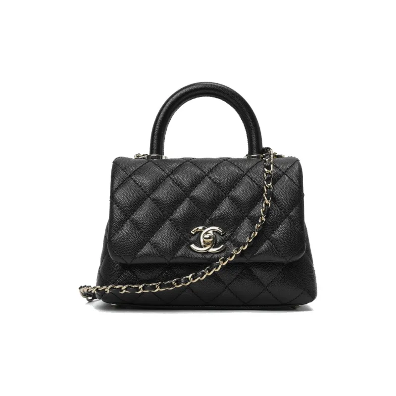 CHANEL Coco Handle Grain Embossed Cow Leather Handbag, Shoulder Bag Mini Women's Black-0