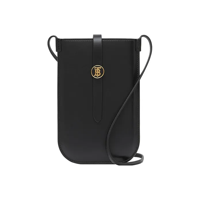 Burberry Leather Cell Phone Pouch Shoulder Bag Crossbody Bag Unisex Black-0