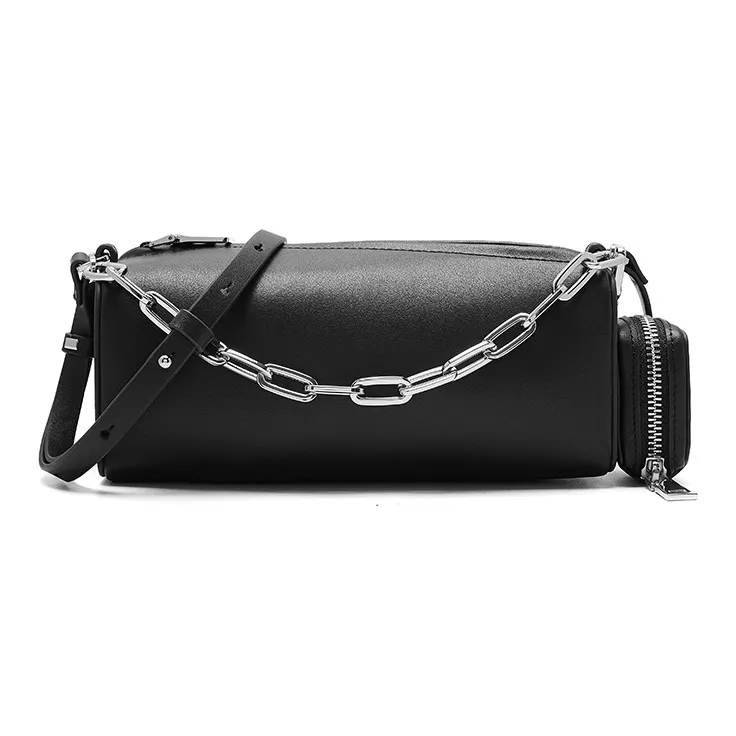 JESSIE&JANE Cow Leather Combo Bag Street Bag Earphone Case Coin Purse Shoulder Bag Medium Size Women's Black/White/Blue-0