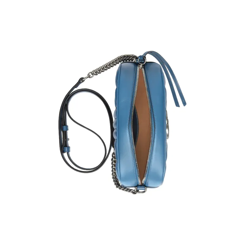 GUCCI GG Marmont Leather Camera Bag, Shoulder Bag, Crossbody Bag Women's Blue-5