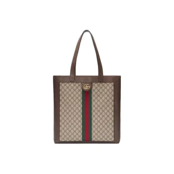 GUCCI Canvas With Leather Combo Bag Tote Bag Shopping Bag Shoulder Bag Handbag Large Size Unisex Ebony/Brown