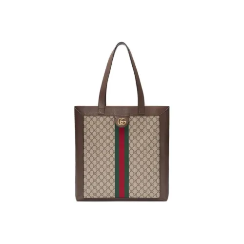 GUCCI Canvas With Leather Combo Bag Tote Bag Shopping Bag Shoulder Bag Handbag Large Size Unisex Ebony/Brown