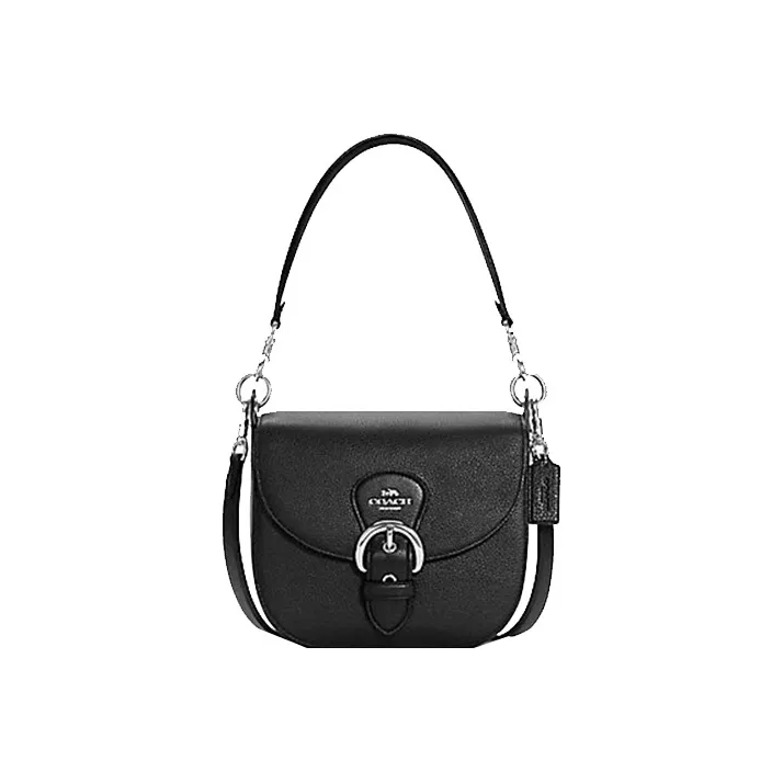 COACH Leather Saddle Bag Shoulder Bag Crossbody Bag Handbag Medium Size Women's Black-0